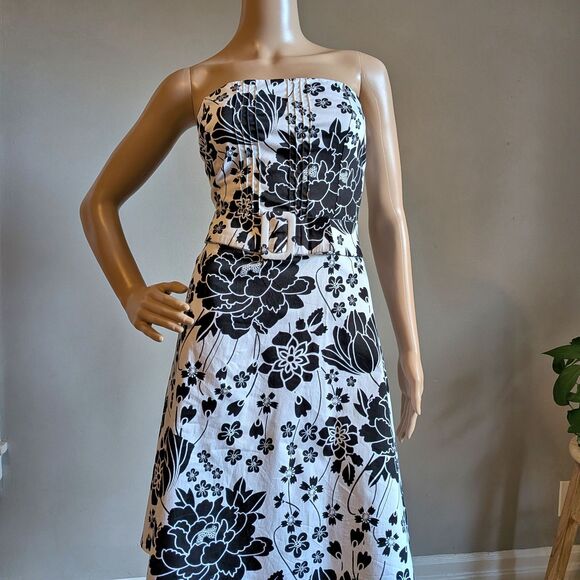 Vintage Y2K Be Smart Strapless Mini Dress Floral Belted Cotton Twee Size 10 - Picture 4 of 9